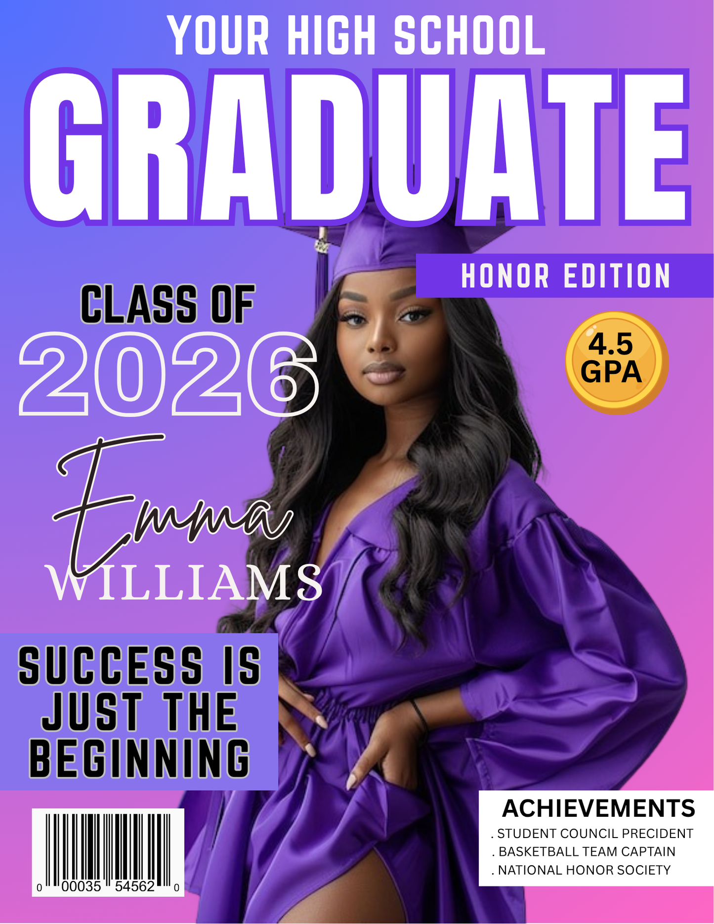 2026 Graduation Magazine Template Bundle | 8-Page Editable Canva Graduation Magazine for Graduates