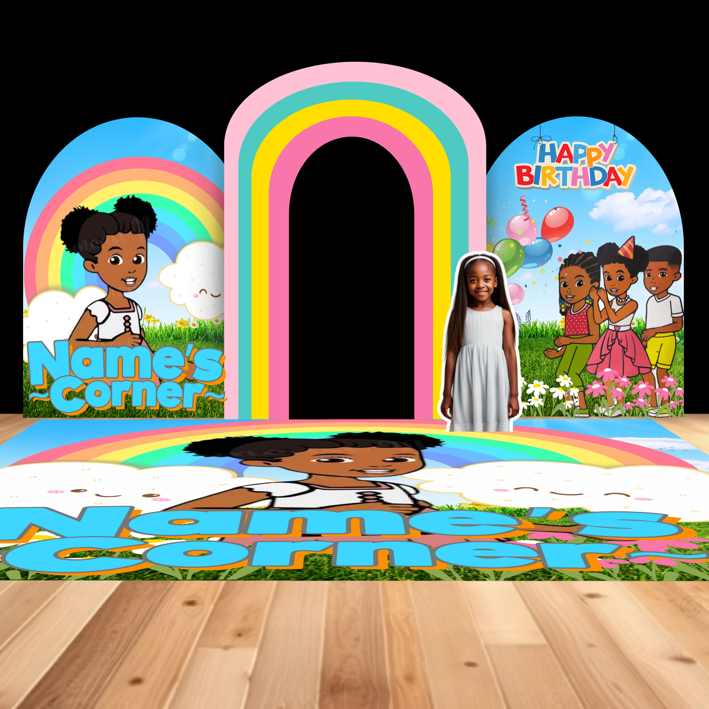 Gracie’s Corner Birthday Party Bundle Canva Template | Editable Party Decorations Bundle | Arch Wall, Floor Wrap, Props & More
