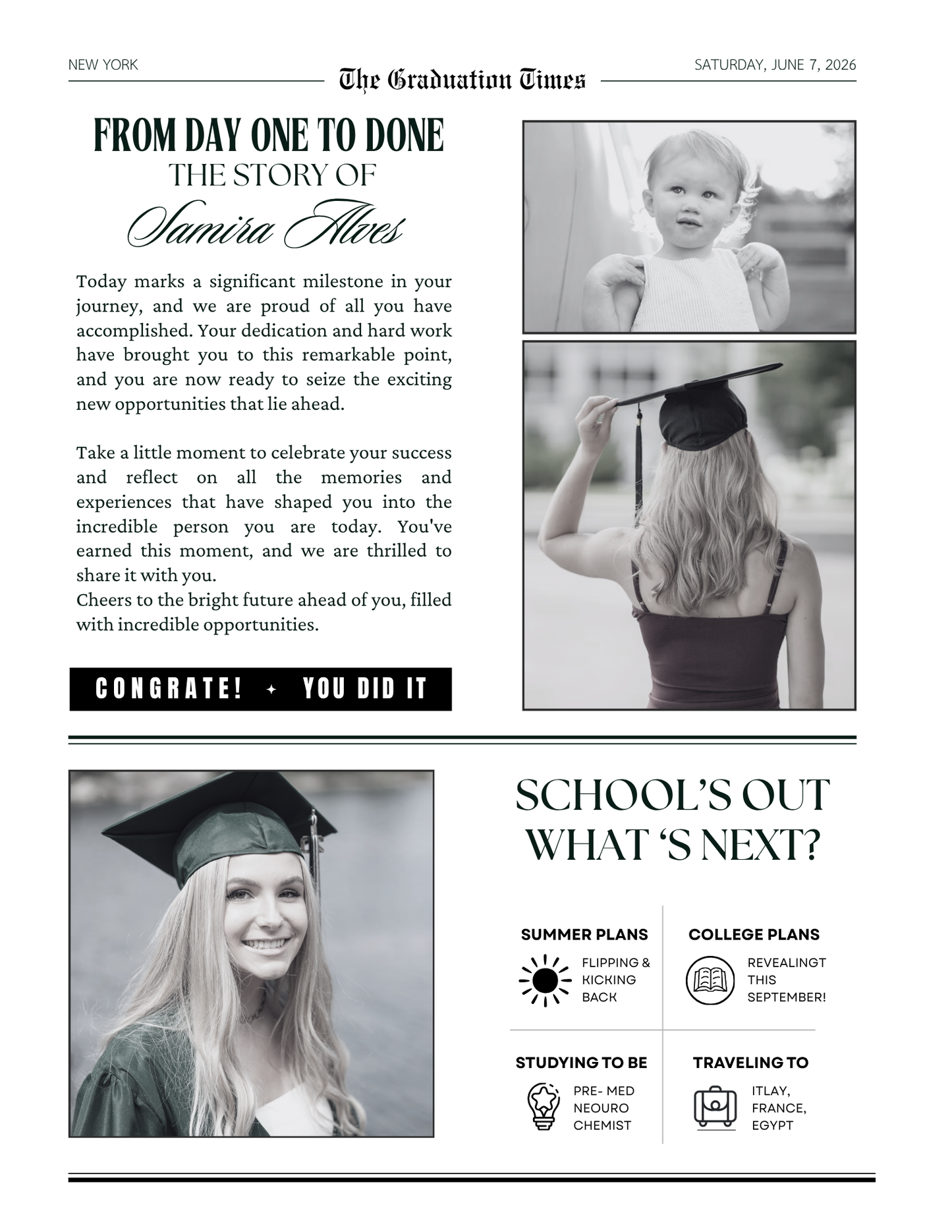 Graduation Newspaper Template Bundle 8.5 x 11 in editable in Canva
