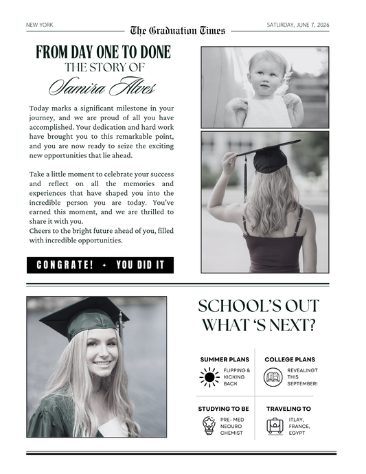 Graduation Newspaper Template Bundle 8.5 x 11 in editable in Canva