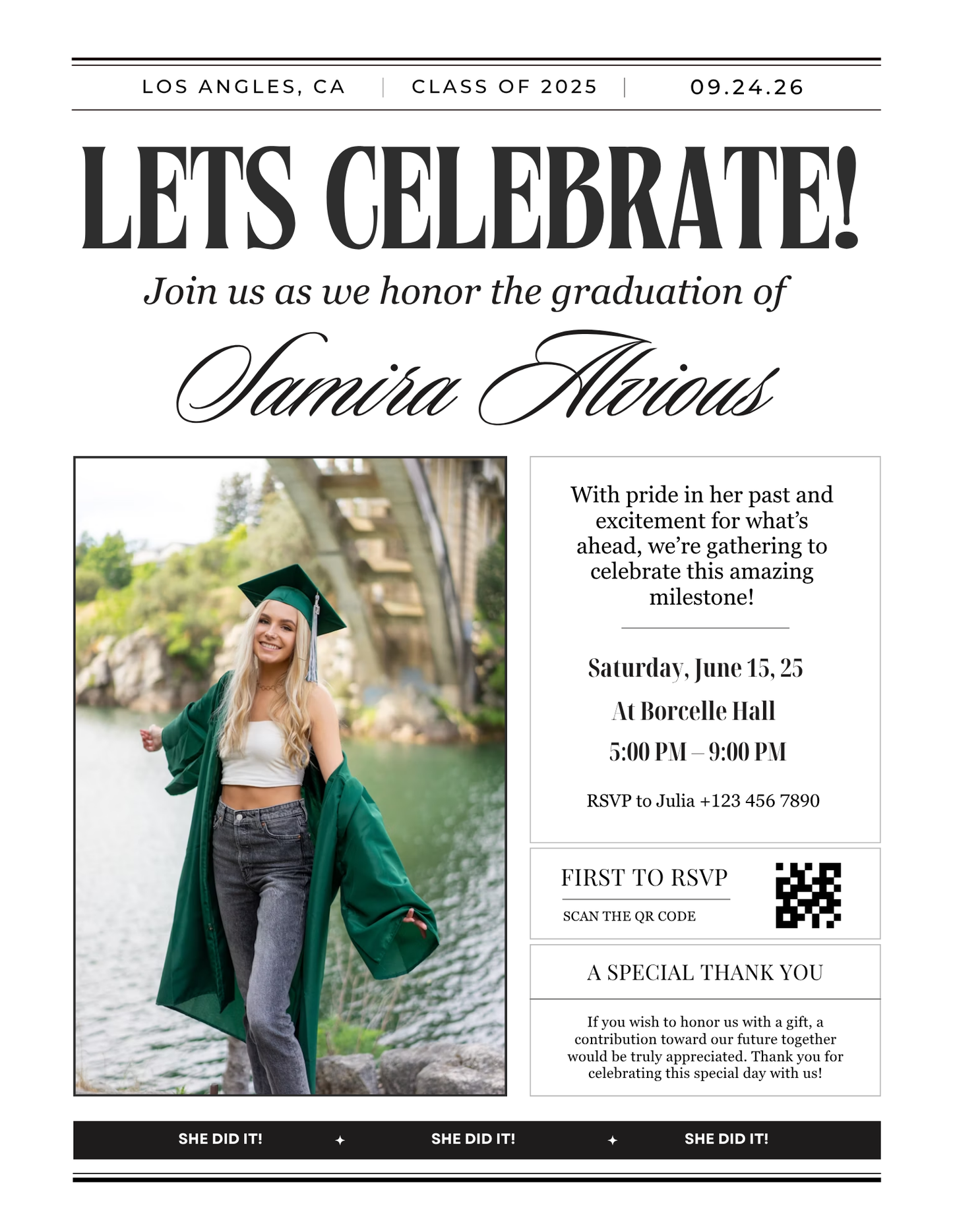 Graduation Newspaper Template Bundle 8.5 x 11 in editable in Canva